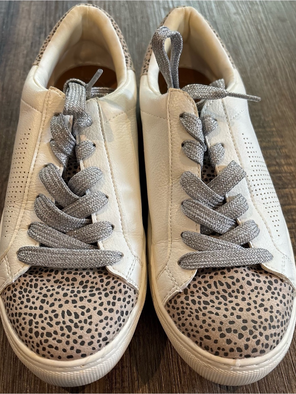 Universal Thread White Leather Sneakers with Taupe Leopard Toe